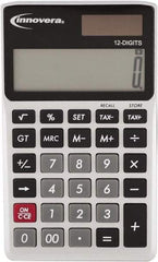 innovera - 12-Digit LCD 4 Function Handheld Calculator - 14mm Display Size, Silver & Black, Solar & Battery Powered - Best Tool & Supply