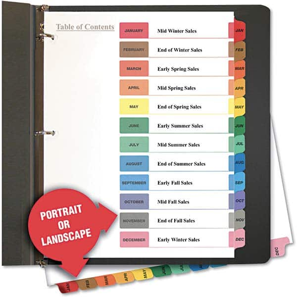 UNIVERSAL - Tabs, Indexes & Dividers Indexes & Divider Type: Printed Monthly Size: 8-1/2 x 11 - Best Tool & Supply