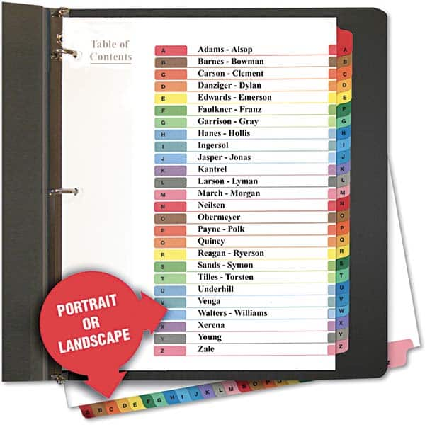 UNIVERSAL - Tabs, Indexes & Dividers Indexes & Divider Type: Printed Alpha Size: 8-1/2 x 11 - Best Tool & Supply