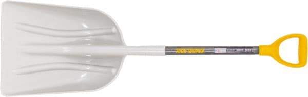 True Temper - 18-1/2" High x 14-3/8" Wide Square Plastic Scoop - 28" Long Wood D-Grip Handle, No Step - Best Tool & Supply