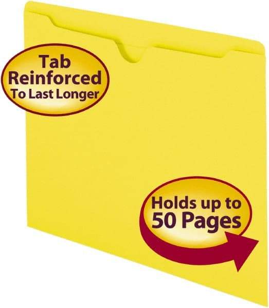 SMEAD - 8-1/2 x 11", Letter Size, Yellow, Colored Folders with Double-Ply Tabs - 11 Point Stock, Straight Tab Cut Location - Best Tool & Supply