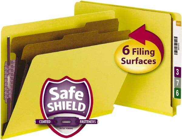 SMEAD - 8-1/2 x 11", Letter Size, Yellow, Classification Folders with End Tab Fastener - 23 Point Stock, Straight Tab Cut Location - Best Tool & Supply