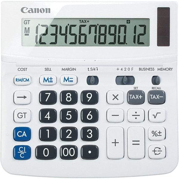 Canon - 12-Digit LCD 12 Function Portable Calculator - 6-1/2 x 6 x 1-1/4 Display Size, White, Solar & Battery Powered - Best Tool & Supply