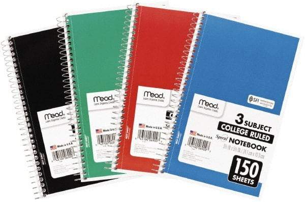 Mead - 150 Sheet, 6 x 9-1/2", College Ruled Spiral Bound Notebook - Assorted Colors - Best Tool & Supply