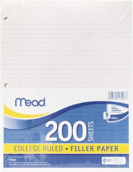 Mead - 200 Sheet, 8-1/2 x 11", College Ruled Filler Paper - White - Best Tool & Supply