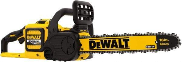 DeWALT - 60 Volt, 25.2 Ft/sec, Battery Powered Chainsaw - 16" Guide Bar Length, 7,500 RPM, 3/8" Chain Pitch, 0.043 Chain Gauge - Best Tool & Supply