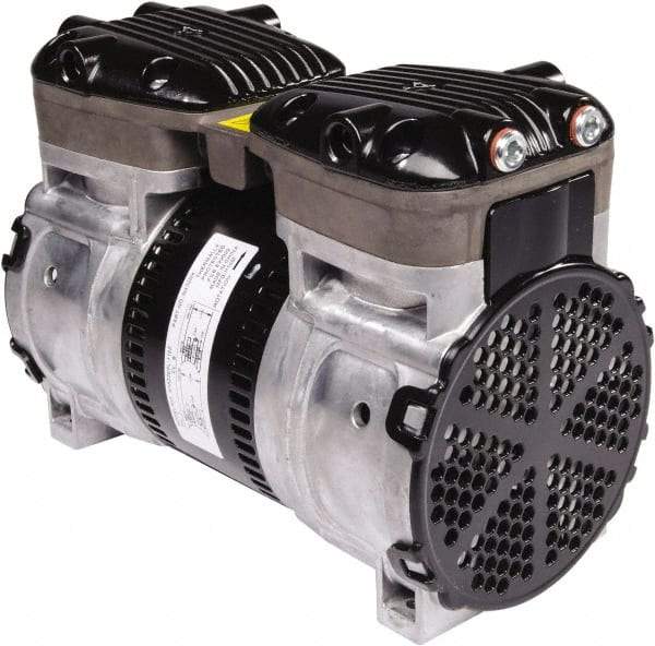 Gast - 1/2 hp, 4.8 CFM, 125 Max psi Piston Vacuum & Compressor Pump - 29.5 Hg/In, 115 to 240/60 & 110 to 240/50 Volt, 9.53" Long x 5" Wide x 7.08" High - Best Tool & Supply