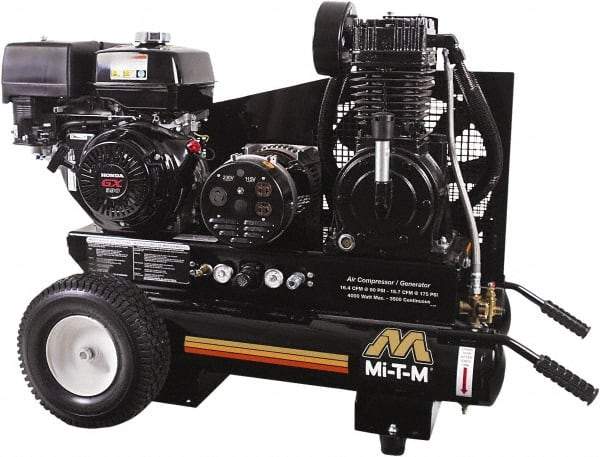 MI-T-M - 13.0 hp, 15.7 CFM, 175 Max psi, Air Compressor/Generator Combo Unit Portable Fuel Air Compressor - Honda GX390 OHV Engine, 16.4 CFM - Best Tool & Supply