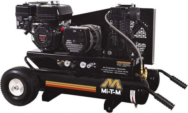 MI-T-M - 6.5 hp, 10.9 CFM, 125 Max psi, Air Compressor/Generator Combo Unit Portable Fuel Air Compressor - Honda GX200 OHV Engine, 12.4 CFM - Best Tool & Supply