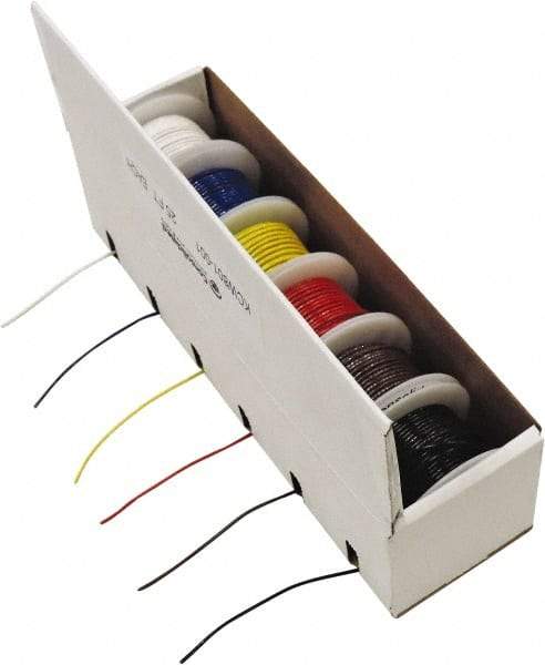 Made in USA - 20 AWG, 1 Strand, 100' OAL, Tinned Copper Hook Up Wire - Black, White, Red, Green, Blue & Yellow PVC Jacket - Best Tool & Supply