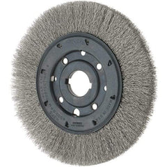 Osborn - 8" OD, 1-1/4" Arbor Hole, Crimped Stainless Steel Wheel Brush - 3/4" Face Width, 1-1/2" Trim Length, 0.01" Filament Diam, 4,500 RPM - Best Tool & Supply