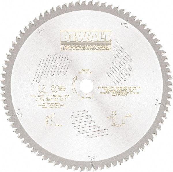 DeWALT - 12" Diam, 1" Arbor Hole Diam, 80 Tooth Wet & Dry Cut Saw Blade - High Speed Steel, Crosscut Action, Standard Round Arbor - Best Tool & Supply