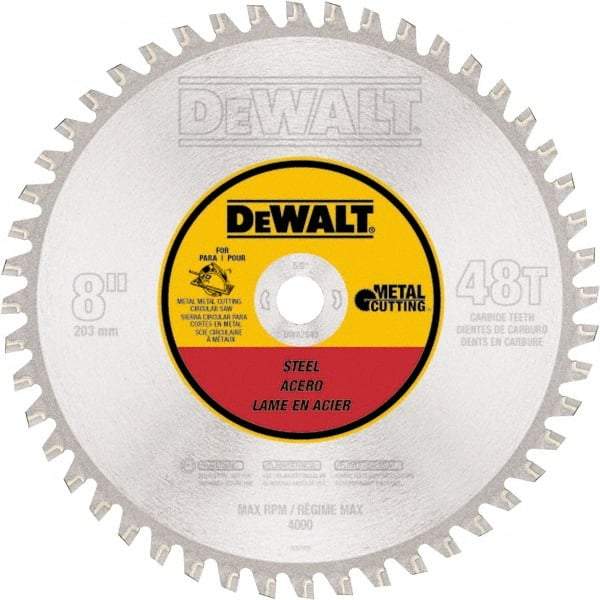 DeWALT - 8" Diam, 5/8" Arbor Hole Diam, 48 Tooth Wet & Dry Cut Saw Blade - High Speed Steel, Crosscut Action, Standard Round Arbor - Best Tool & Supply