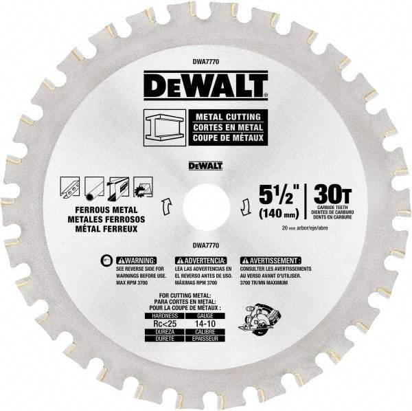 DeWALT - 5-1/2" Diam, 25/32" Arbor Hole Diam, 30 Tooth Wet & Dry Cut Saw Blade - High Speed Steel, Crosscut Action, Standard Round Arbor - Best Tool & Supply