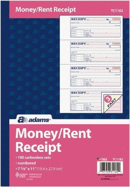 Adams Business Forms - 100 Sheet, 7-5/8 x 11", Receipt Book - Best Tool & Supply