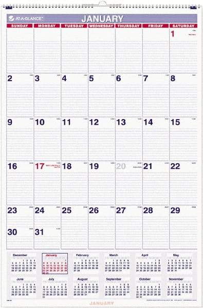 AT-A-GLANCE - 12 Sheet, 20 x 30", Wall Calendar - Blue & Red - Best Tool & Supply