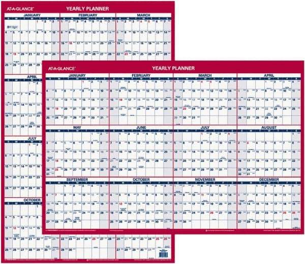 AT-A-GLANCE - 1 Sheet, 24 x 36", Planner Wall Calendar - Blue & Red - Best Tool & Supply