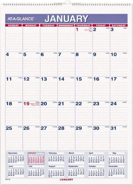 AT-A-GLANCE - 12 Sheet, 8" x 11", Wall Calendar - Blue & Red - Best Tool & Supply