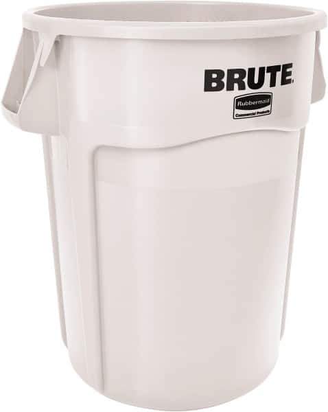 Rubbermaid - 55 Gal White Round Trash Can - Polyethylene, None Graphic, 33.2" High, Lid Not Included - Best Tool & Supply