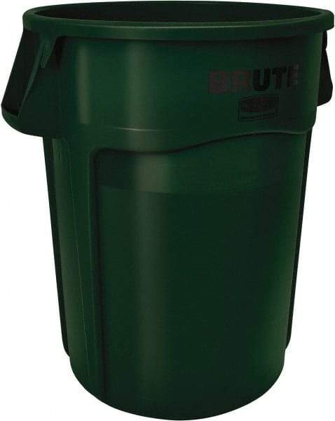 Rubbermaid - 55 Gal Green Round Trash Can - Polyethylene, None Graphic, 33.2" High, Lid Not Included - Best Tool & Supply