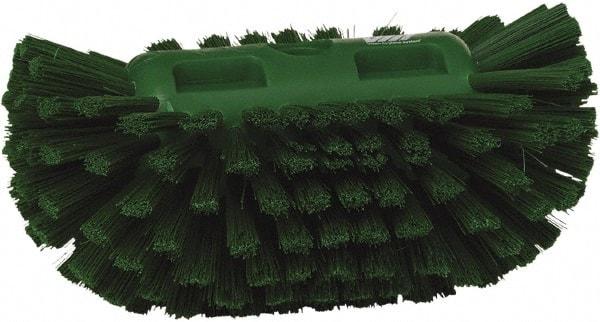 Vikan - 1-1/2" Bristle Length, Polyester Utility Scrub Brush - 5-1/2" Wide Head, 8" OAL, European Threaded Handle, Green, Polypropylene Block - Best Tool & Supply