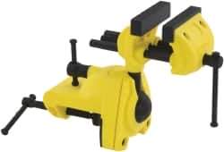 Stanley - 2-7/8" Jaw Width, 3" Opening Capacity, 1-1/2" Throat Depth, Cast Aluminum Swivel Bench Vise - Clamp-On Base Attachment, 7" Long x 3-1/4" Wide x 9-1/2" High - Best Tool & Supply