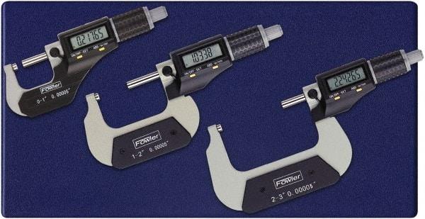 Fowler - 0 to 3" Range, 0.001mm Resolution, IP40, 3 Piece Electronic Outside Micrometer Sets - 0.005mm Accuracy, Ratchet Thimble, Carbide Measuring Face - Best Tool & Supply