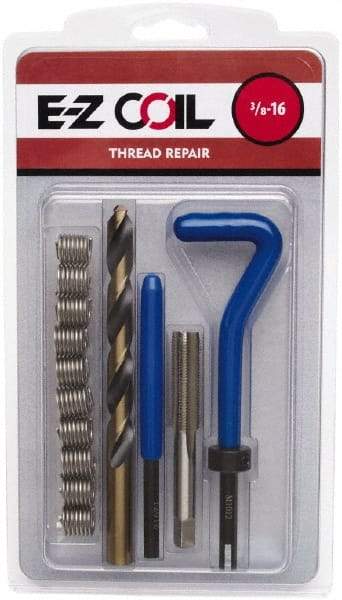 E-Z LOK - 10 Inserts, #12-24 UNC, Stainless Steel, Thread Repair Kit - 0.324" Insert Length - Exact Industrial Supply