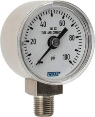 Wika - 1-1/2" Dial, 1/8 Thread, 0-100 Scale Range, Pressure Gauge - Lower Connection Mount, Accurate to 2.5% of Scale - Best Tool & Supply