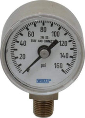 Wika - 1-1/2" Dial, 1/8 Thread, 0-160 Scale Range, Pressure Gauge - Lower Connection Mount, Accurate to 2.5% of Scale - Best Tool & Supply