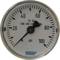 Wika - 2" Dial, 1/4 Thread, 0-100 Scale Range, Pressure Gauge - Center Back Connection Mount, Accurate to 2.5% of Scale - Best Tool & Supply