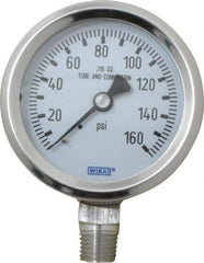 Wika - 2-1/2" Dial, 1/4 Thread, 0-160 Scale Range, Pressure Gauge - Lower Connection Mount, Accurate to 1.5% of Scale - Best Tool & Supply