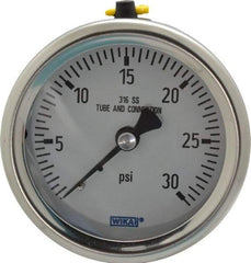 Wika - 2-1/2" Dial, 1/4 Thread, 0-30 Scale Range, Pressure Gauge - Center Back Connection Mount, Accurate to 1.5% of Scale - Best Tool & Supply