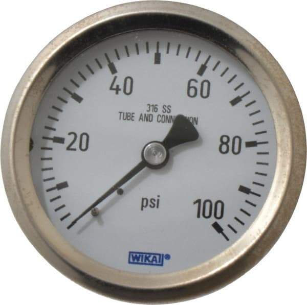 Wika - 2-1/2" Dial, 1/4 Thread, 0-100 Scale Range, Pressure Gauge - Center Back Connection Mount, Accurate to 1.5% of Scale - Best Tool & Supply