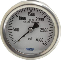 Wika - 2-1/2" Dial, 1/4 Thread, 0-3,000 Scale Range, Pressure Gauge - Center Back Connection Mount, Accurate to 1.5% of Scale - Best Tool & Supply