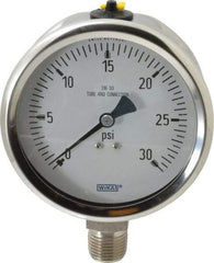 Wika - 4" Dial, 1/2 Thread, 0-30 Scale Range, Pressure Gauge - Lower Connection Mount, Accurate to 1% of Scale - Best Tool & Supply