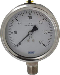 Wika - 4" Dial, 1/2 Thread, 0-60 Scale Range, Pressure Gauge - Lower Connection Mount, Accurate to 1% of Scale - Best Tool & Supply