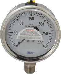 Wika - 4" Dial, 1/2 Thread, 0-300 Scale Range, Pressure Gauge - Lower Connection Mount, Accurate to 1% of Scale - Best Tool & Supply