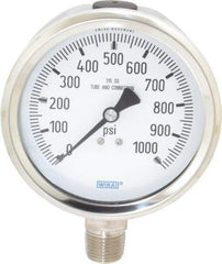 Wika - 4" Dial, 1/2 Thread, 0-1,000 Scale Range, Pressure Gauge - Lower Connection Mount, Accurate to 1% of Scale - Best Tool & Supply