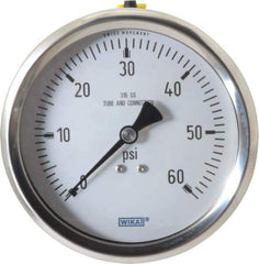 Wika - 4" Dial, 1/2 Thread, 0-60 Scale Range, Pressure Gauge - Lower Back Connection Mount, Accurate to 1% of Scale - Best Tool & Supply