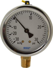 Wika - 2-1/2" Dial, 1/4 Thread, 30-0-30 Scale Range, Pressure Gauge - Lower Connection Mount, Accurate to 1.5% of Scale - Best Tool & Supply