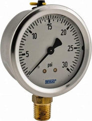 Wika - 2-1/2" Dial, 1/4 Thread, 0-30 Scale Range, Pressure Gauge - Lower Connection Mount, Accurate to 1.5% of Scale - Best Tool & Supply