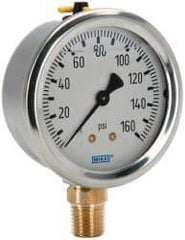 Wika - 2-1/2" Dial, 1/4 Thread, 0-160 Scale Range, Pressure Gauge - Lower Connection Mount, Accurate to 1.5% of Scale - Best Tool & Supply