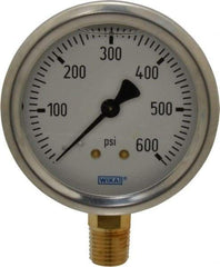 Wika - 2-1/2" Dial, 1/4 Thread, 0-600 Scale Range, Pressure Gauge - Lower Connection Mount, Accurate to 1.5% of Scale - Best Tool & Supply