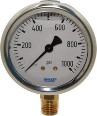 Wika - 2-1/2" Dial, 1/4 Thread, 0-1,000 Scale Range, Pressure Gauge - Lower Connection Mount, Accurate to 1.5% of Scale - Best Tool & Supply