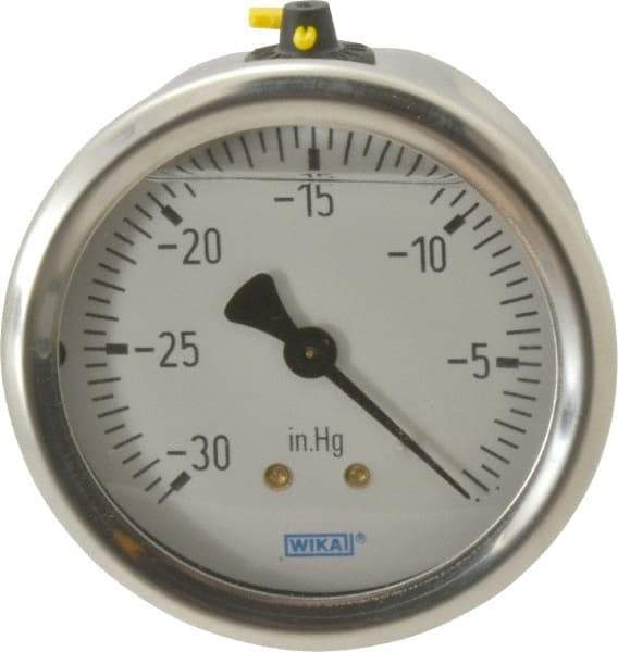 Wika - 2-1/2" Dial, 1/4 Thread, 30-0 Scale Range, Pressure Gauge - Center Back Connection Mount, Accurate to 1.5% of Scale - Best Tool & Supply