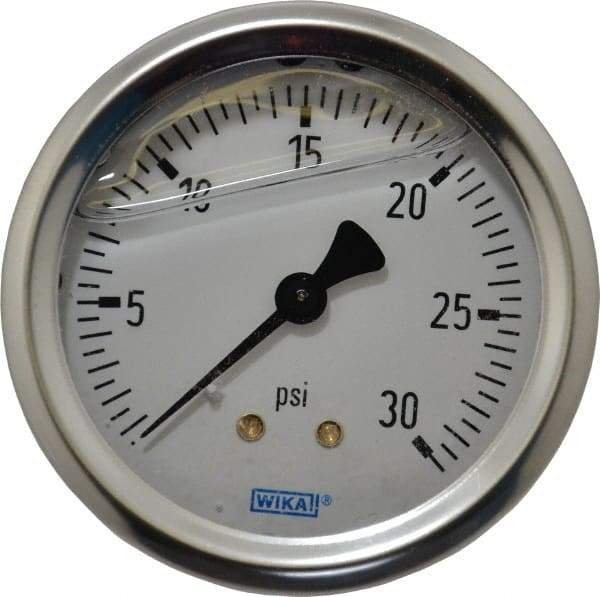 Wika - 2-1/2" Dial, 1/4 Thread, 0-30 Scale Range, Pressure Gauge - Center Back Connection Mount, Accurate to 1.5% of Scale - Best Tool & Supply