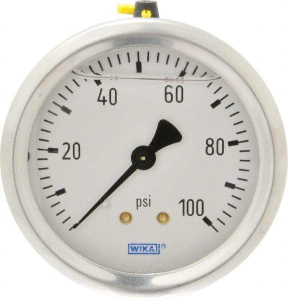 Wika - 2-1/2" Dial, 1/4 Thread, 0-100 Scale Range, Pressure Gauge - Center Back Connection Mount, Accurate to 1.5% of Scale - Best Tool & Supply