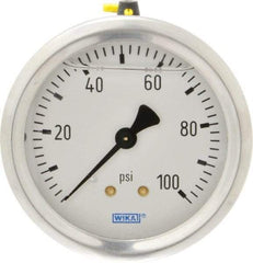 Wika - 2-1/2" Dial, 1/4 Thread, 0-100 Scale Range, Pressure Gauge - Center Back Connection Mount, Accurate to 1.5% of Scale - Best Tool & Supply