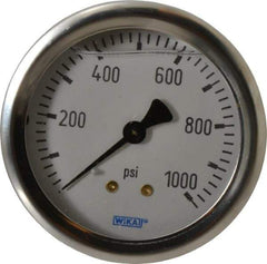 Wika - 2-1/2" Dial, 1/4 Thread, 0-1,000 Scale Range, Pressure Gauge - Center Back Connection Mount, Accurate to 1.5% of Scale - Best Tool & Supply